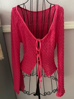 Women’s Y2K Pink Long Sleeve Cardigan With Tie Front 
Size Large